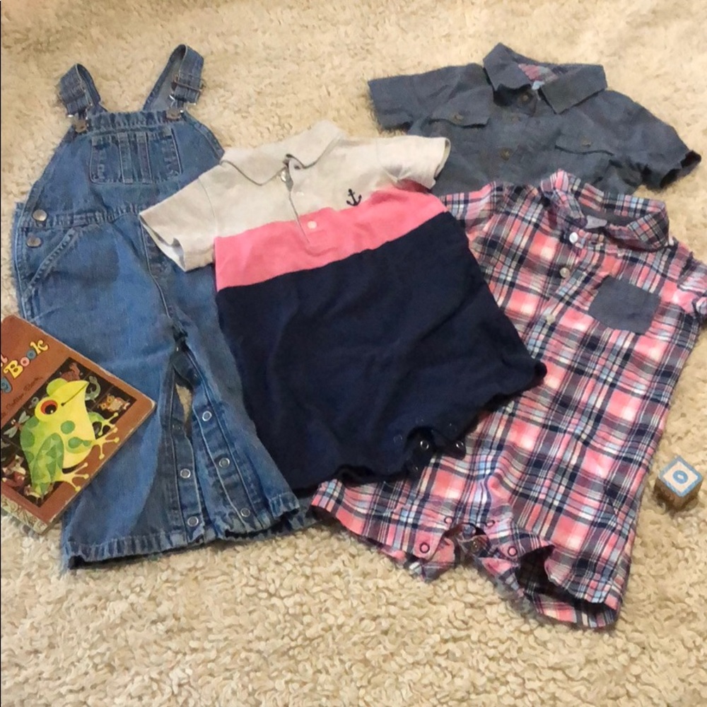 Overalls & 3 polo rompers pink blue denim